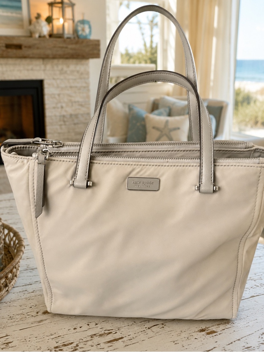 kate spade Dawn Line Taupe Nylon Tote with Dual Top Handles